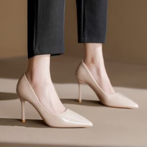 Elegant Nude Stiletto Pumps for Women – Sleek Pointed Toe, Cover Dress Shoes with Slip-On Design